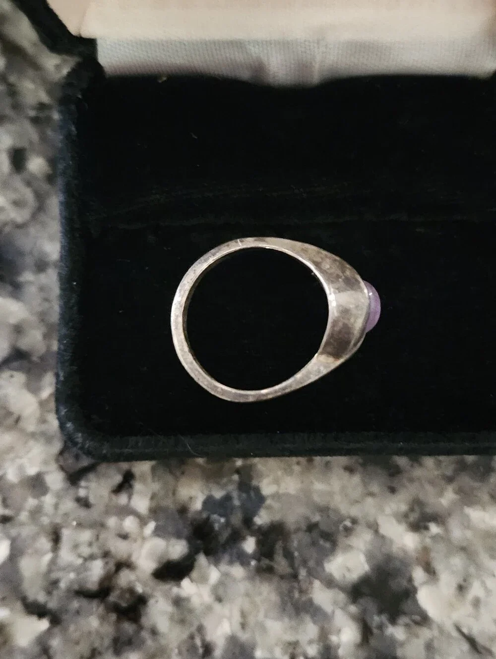Vtg Silver Moonstone Ring - Iridescent Purple/Blue Gem